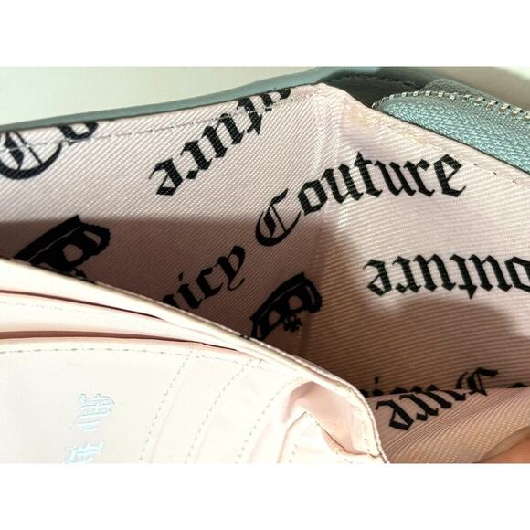 Juicy Couture Wallet Denim Rhinestone JC Logo Zip Around Charm Bling Blue Y2K - Picture 5 of 7